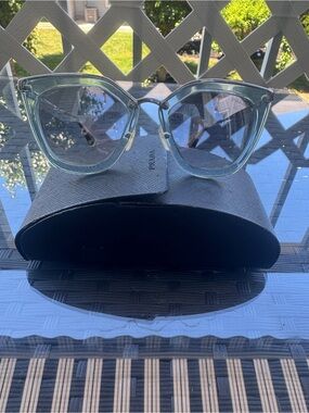 Authentic Prada Light Blue Transparent Cat-Eye Sunglasses Grey Gradient Lenses